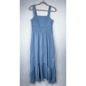 AYR The Happy Hour Dress Blue Cloud Cotton Tiered Midi Classic Coastal Large